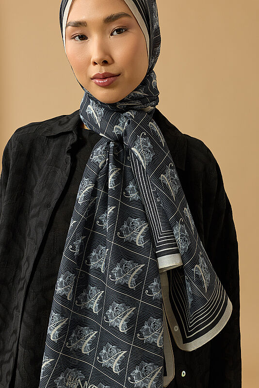 Esma Collection [A] Night Cotton Silk Scarf - 6