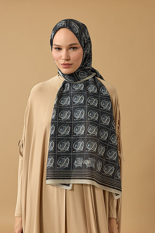 Esma Koleksiyonu [D] Gece Pamuk İpek Şal 70x200 - 3
