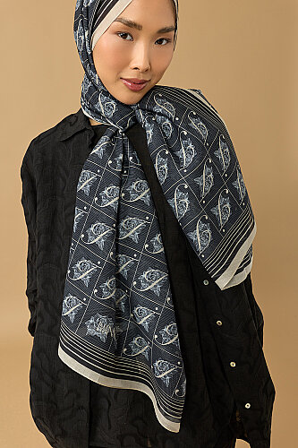 Esma Collection [I] Night Cotton Silk Scarf - 5