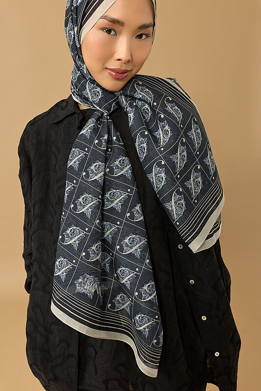 Esma Collection [I] Night Cotton Silk Scarf - 5