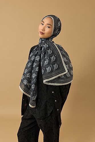 Esma Collection [I] Night Cotton Silk Scarf - 4