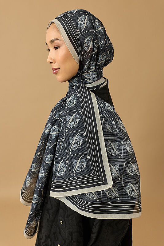 Esma Collection [I] Night Cotton Silk Scarf - 3