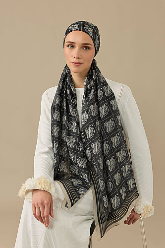 Esma Collection [R] Night Cotton Silk Scarf - 5