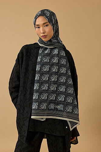 Esma Koleksiyonu [B] Gece Pamuk İpek Şal 70x200 - 5