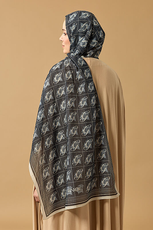 Esma Koleksiyonu [G] Gece Pamuk İpek Şal 70x200 - 3
