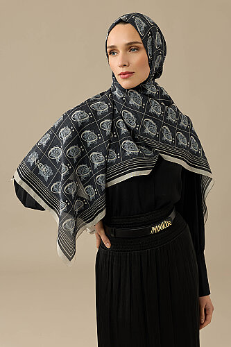 Esma Koleksiyonu [Ö] Gece Pamuk İpek Şal 70x200 - Imannoor (1)