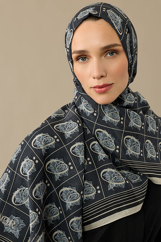 Esma Koleksiyonu [Ö] Gece Pamuk İpek Şal 70x200 - 3