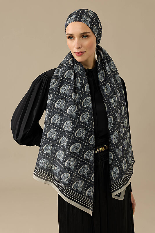 Esma Koleksiyonu [O] Gece Pamuk İpek Şal 70x200 - 5