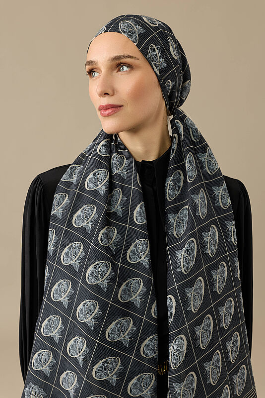 Esma Koleksiyonu [O] Gece Pamuk İpek Şal 70x200 - 4