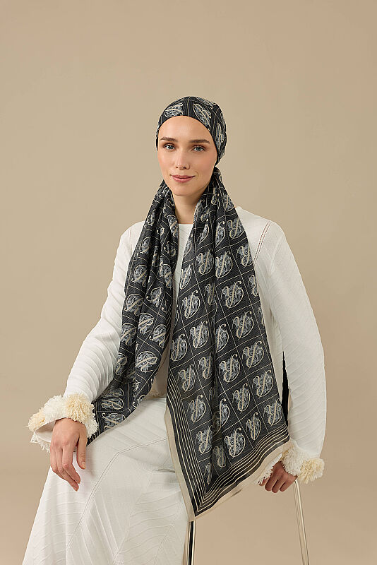 Esma Koleksiyonu [R] Gece Pamuk İpek Şal 70x200 - 1