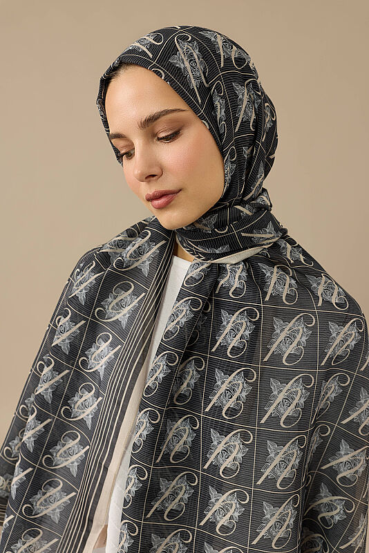 Esma Koleksiyonu [Y] Gece Pamuk İpek Şal 70x200 - 5