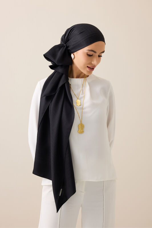 Faith I Black Jacquard Silk Shirt Scarf - 5