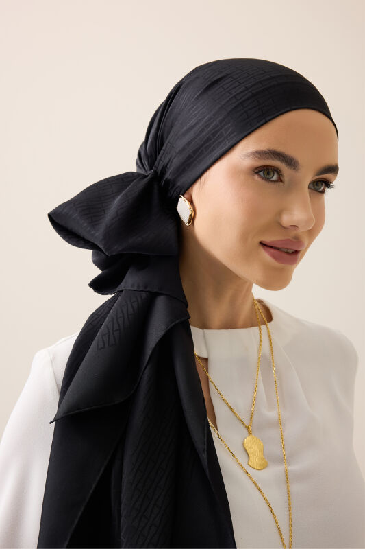 Faith I Black Jacquard Silk Shirt Scarf - 1