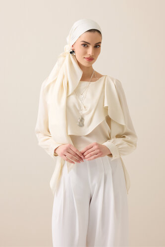 Faith I Cream Jacquard Silk Shirt Shawl - 5