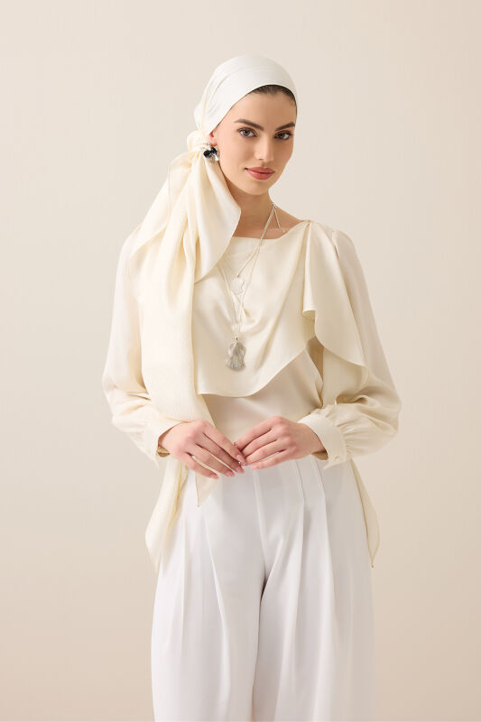 Faith I Cream Jacquard Silk Shirt Shawl - 5
