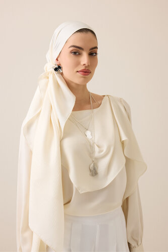 Faith I Cream Jacquard Silk Shirt Shawl - 1