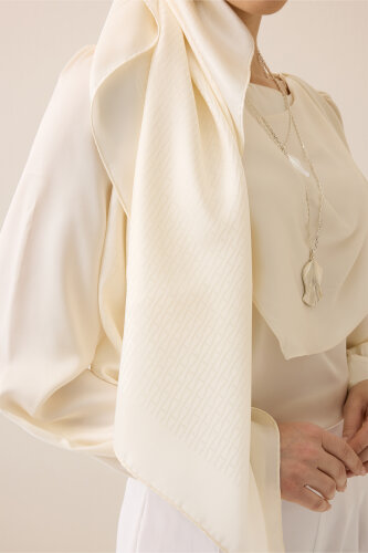 Faith I Cream Jacquard Silk Shirt Shawl - 6