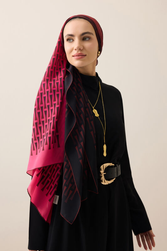 Faith I Gradient Burgundy Silk Scarf - 5