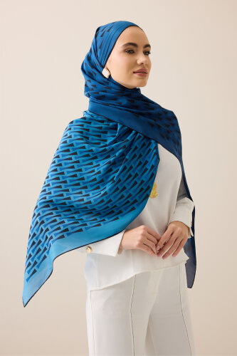 Faith I Gradient Navy Blue Silk Scarf - 5