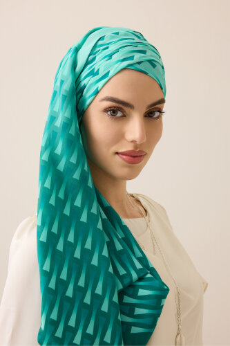 Faith I Gradient Turquoise Silk Scarf 