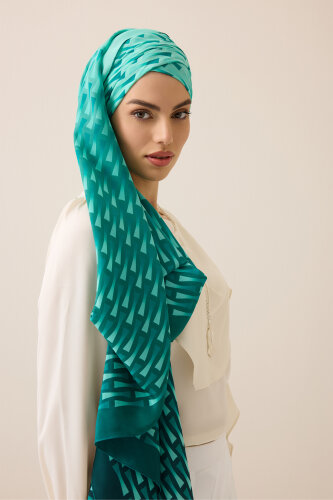 Faith I Gradient Turquoise Silk Scarf - 3