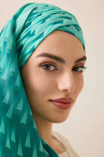Faith I Gradient Turquoise Silk Scarf - 5