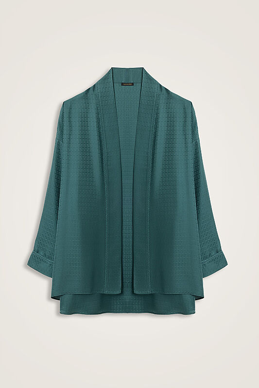 Faith I Green Oil Jacquard Silk Short Kimono - 1