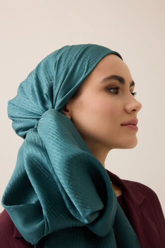 Faith I Green Petrol Jacquard Silk Shirt Scarf - 5