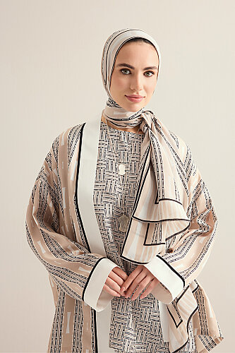 Faith Path Beige Crepe Silk Scarf - 5