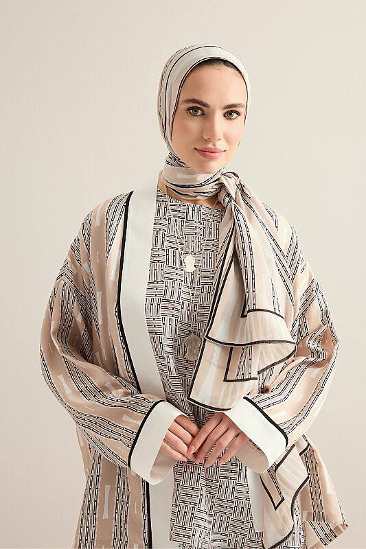 Faith Path Beige Crepe Silk Scarf - 5