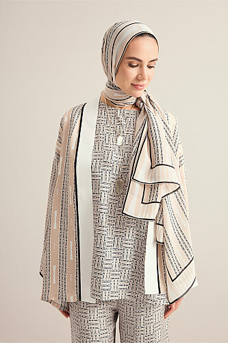 Faith Path Beige Crepe Silk Scarf - 1