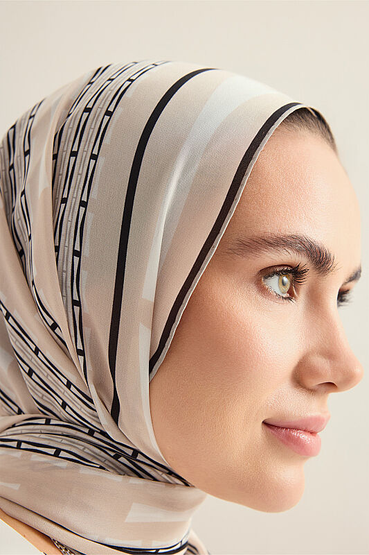 Faith Path Beige Crepe Silk Scarf - 3