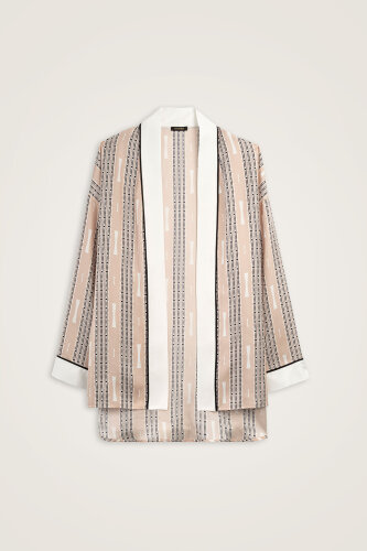 Faith Path Beige Twill Silk Short Kimono - 1