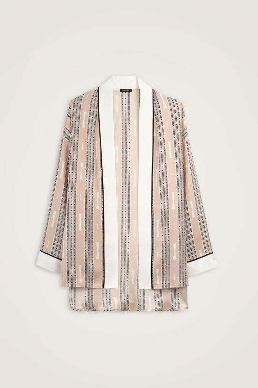 Faith Path Beige Twill Silk Short Kimono - 1