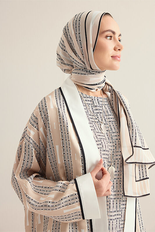 Faith Path Beige Twill Silk Short Kimono - 5