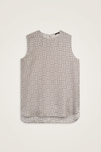 Faith Path Beige Twill Silk Sleeveless Blouse - 1