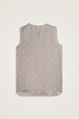 Faith Path Beige Twill Silk Sleeveless Blouse - 3