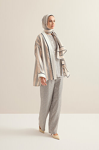 Faith Path Beige Twill Silk Trousers - 5