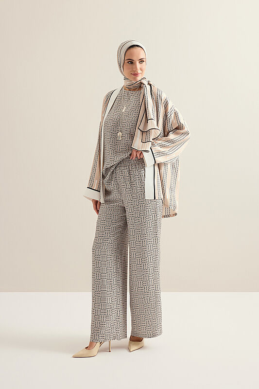 Faith Path Beige Twill Silk Trousers - 1