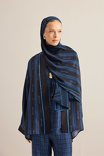 Faith Path Navy Blue Crepe Silk Scarf 