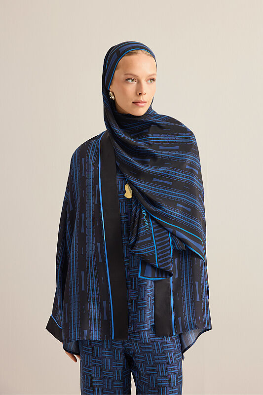 Faith Path Navy Blue Crepe Silk Scarf - 1