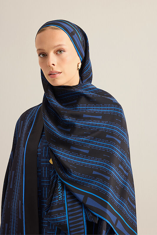 Faith Path Navy Blue Crepe Silk Scarf - 6