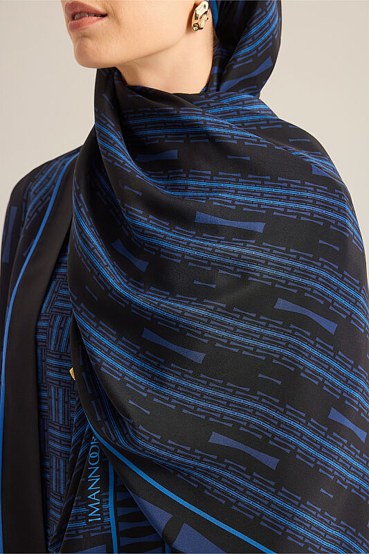 Faith Path Navy Blue Crepe Silk Scarf - 3