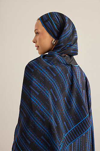 Faith Path Navy Blue Crepe Silk Scarf - 5
