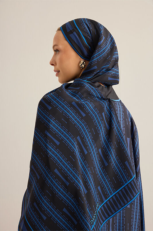 Faith Path Navy Blue Crepe Silk Scarf - 5