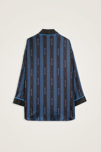 Faith Path Navy Blue Twill Silk Short Kimono - 3