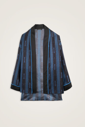 Faith Path Navy Blue Twill Silk Short Kimono 