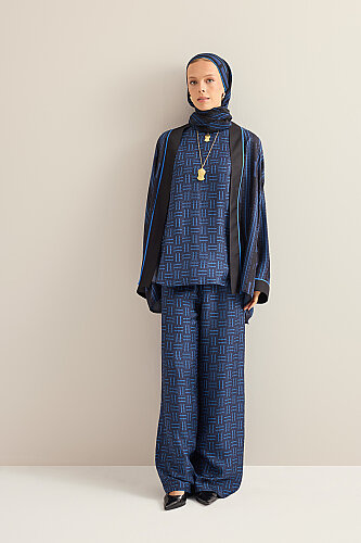 Faith Path Navy Blue Twill Silk Short Kimono - 3