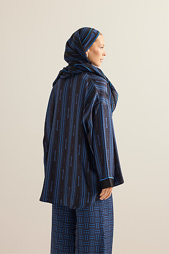 Faith Path Navy Blue Twill Silk Short Kimono - 7