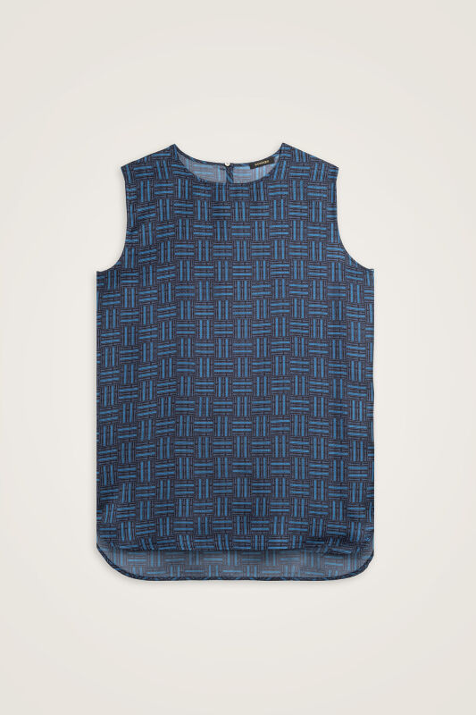 Faith Path Navy Blue Twill Silk Sleeveless Blouse - 1